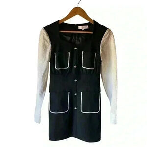 Laria Collection Women Dress Black-and-white Color Pockets Zip-Up Back Size 8